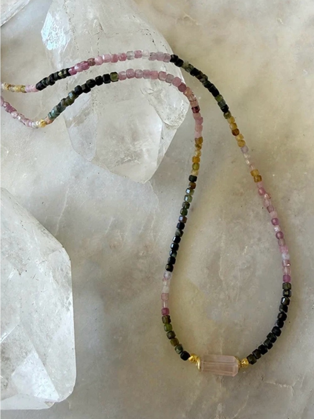 Robindira Unsworth Delicate Gemstone  Beaded Necklace with Rose Quartz Accent
